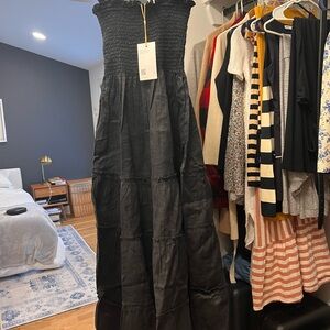 NWT Quince 100% European Linen Smocked Midi Dress, Black, XS